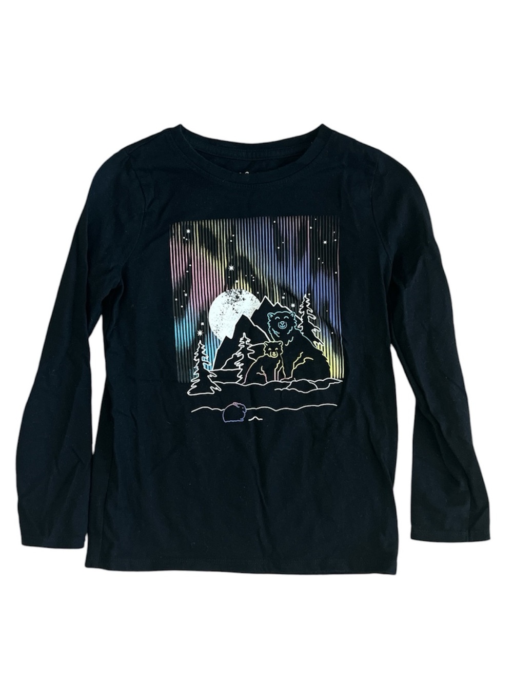 Cat & Jack Black Long-Sleeve Tee with Aurora Bear Graphic Size S (6/6X)